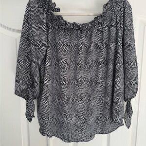 MICHAEL Michael Kors Black and White 3/4 Sleeve Ruffled Blouse